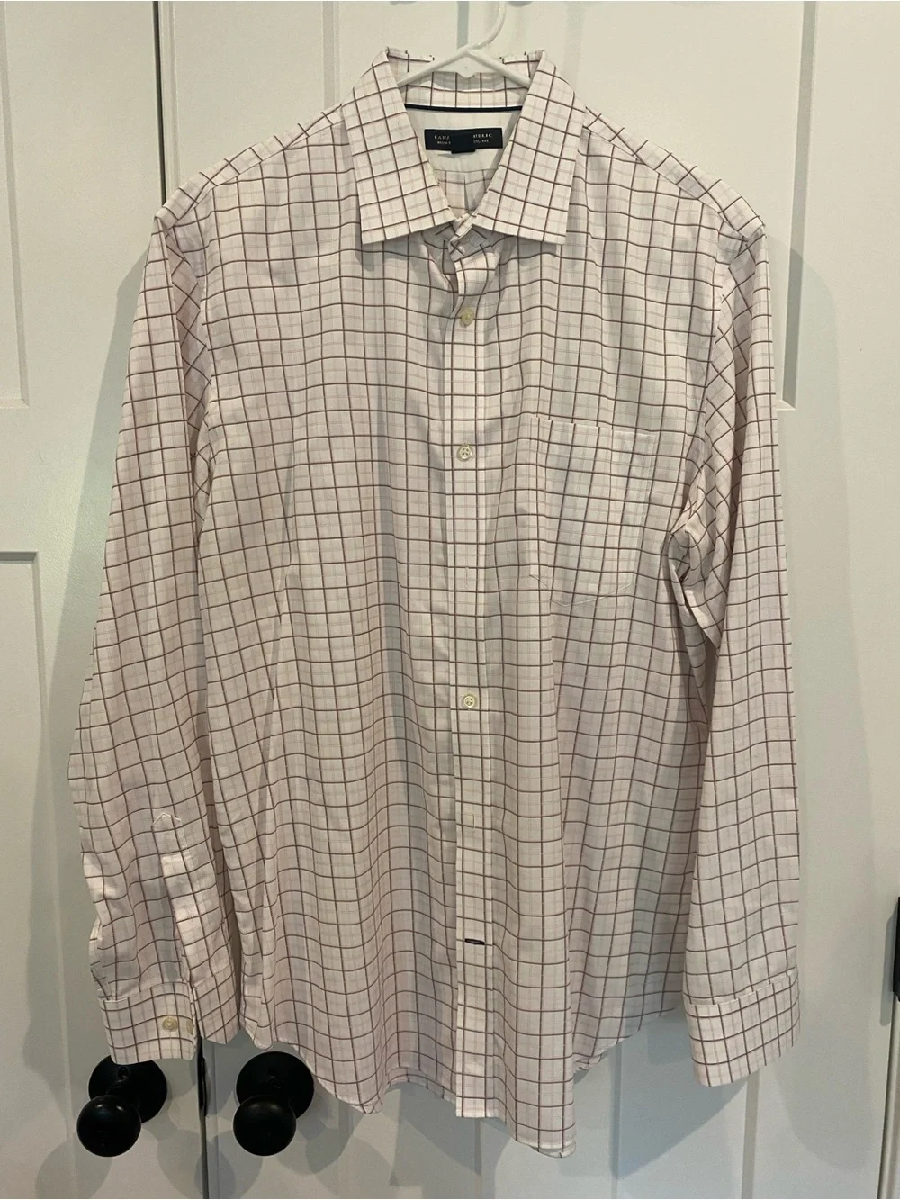Banana Republic Men’s White Shirt with Red Windowpane Plaid